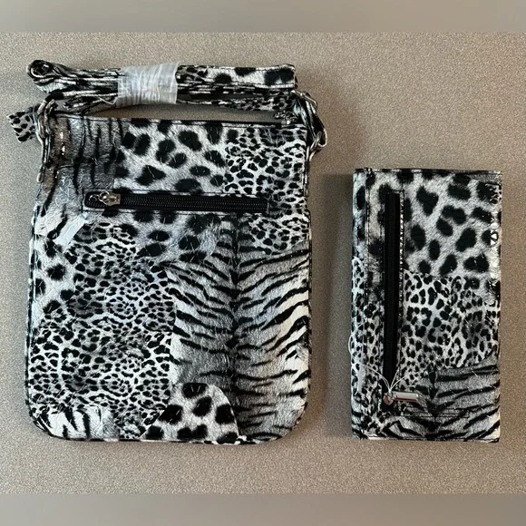 Vegan Patent Leather Animal Print Crossbody Purse & Wallet set - NWT - Picture 2 of 3
